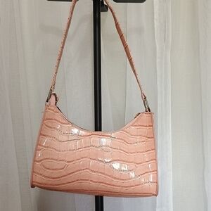 Elegant Pink Faux Croc-Embossed Shoulder Bag